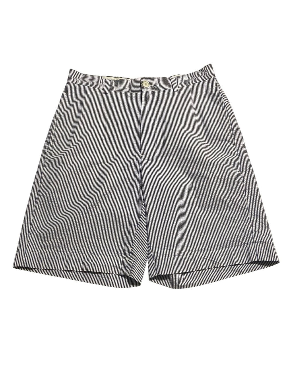 Brooks Brothers 9 Inch Navy and White Seersucker Flat-Front Shorts Sz 30